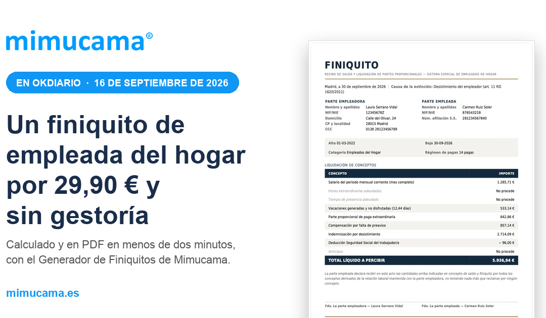 Mimucama en OKDIARIO: un finiquito de empleada del hogar por 29,90 € y sin gestoría